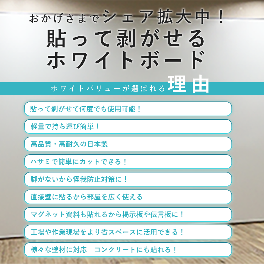 貼って剥がせるホワイトボード